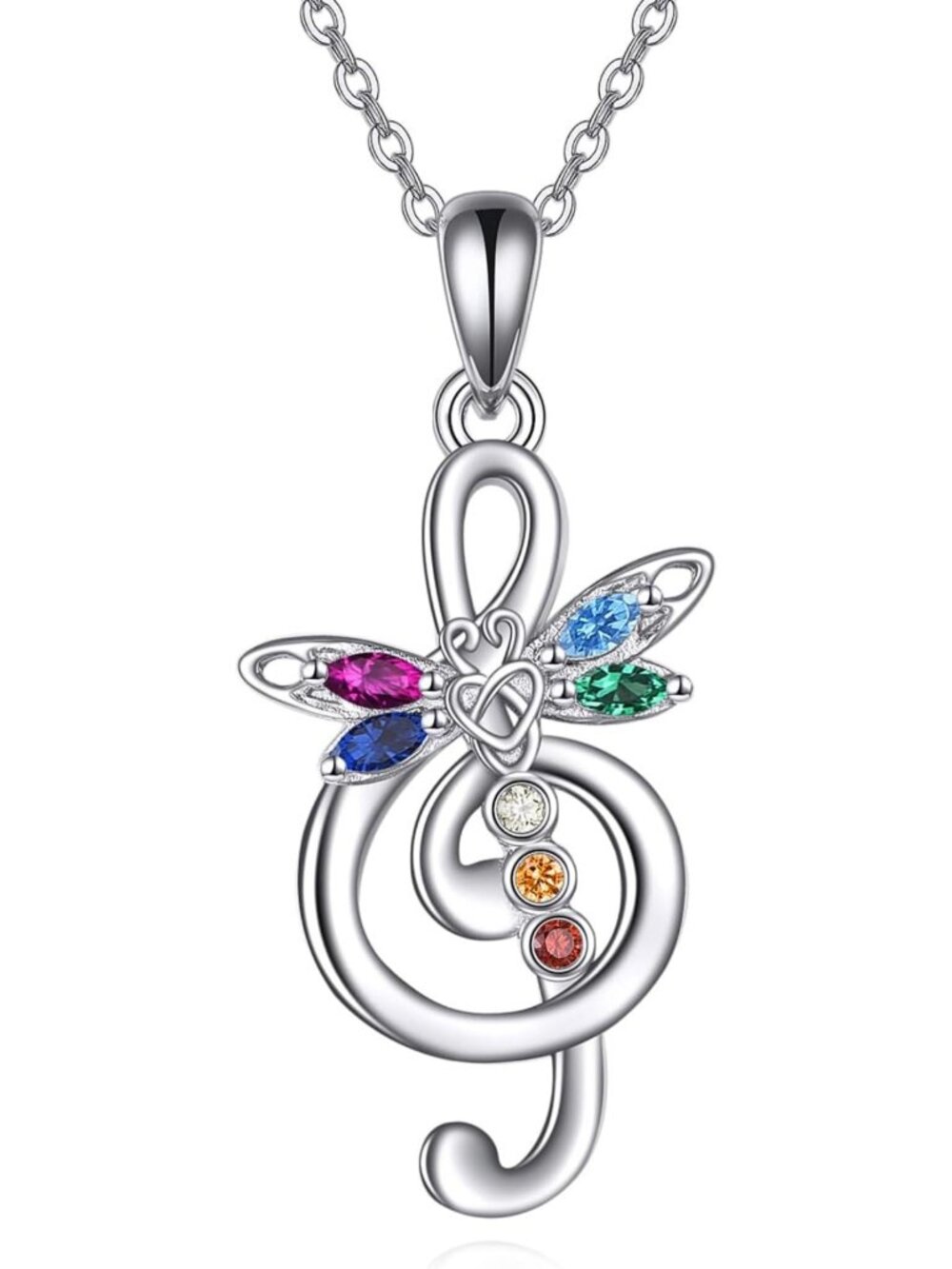 Sterling Silver Dragonfly Snake Fox Pendant Necklace - Music Note Jewelry Gift